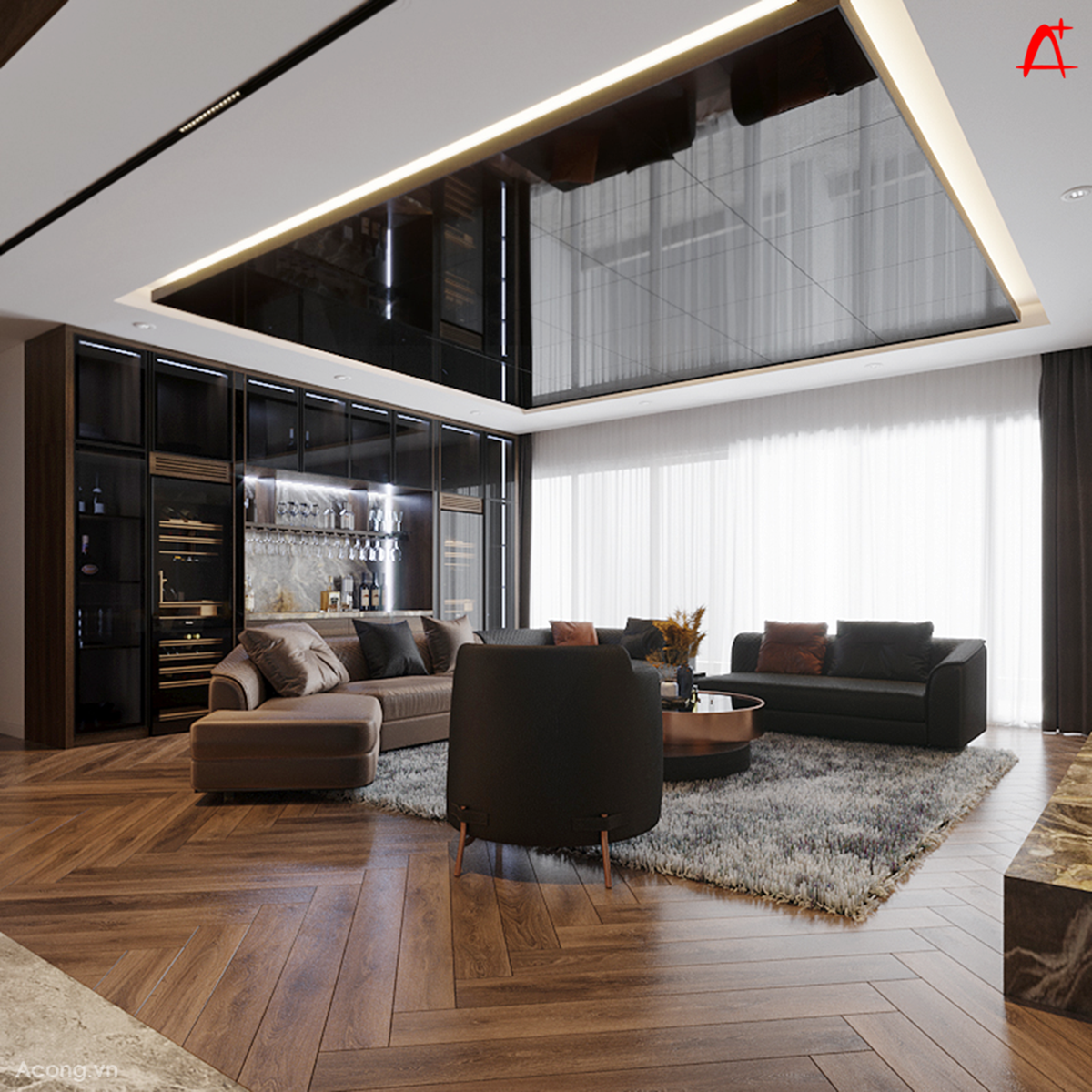 Trần ốp k&iacute;nh tăng cảm gi&aacute;c chiều cao giống như khoảng th&ocirc;ng tầng